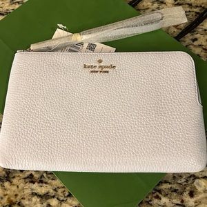 NWT authentic Kate Spade medium pebbled leather white zip wallet